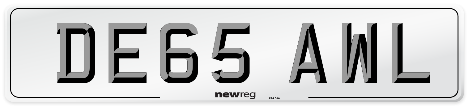 DE65 AWL Number Plate from New Reg